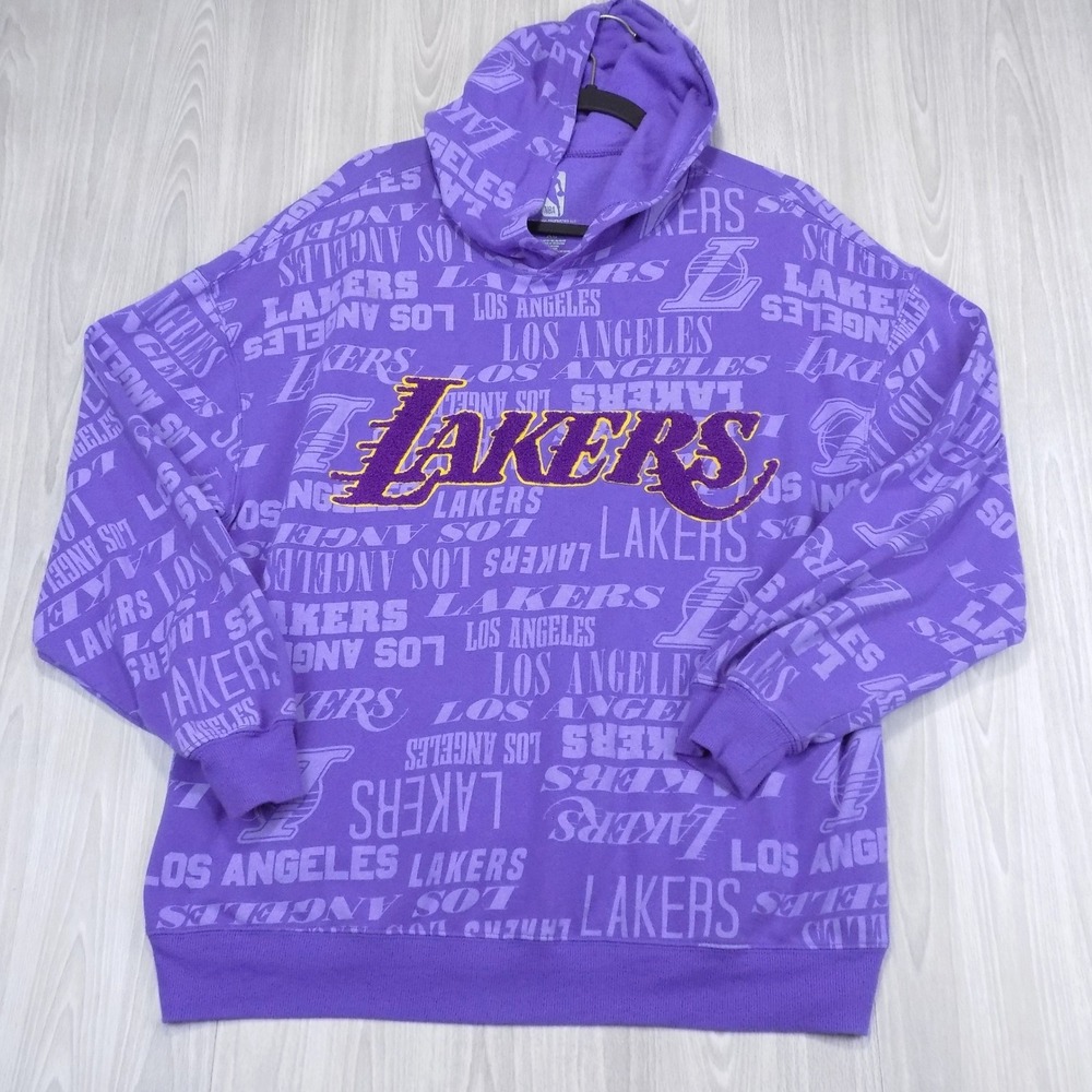 Los Angeles Lakers Hoodie Mens XL Purple NBA Basketball Chenille All Over Print
